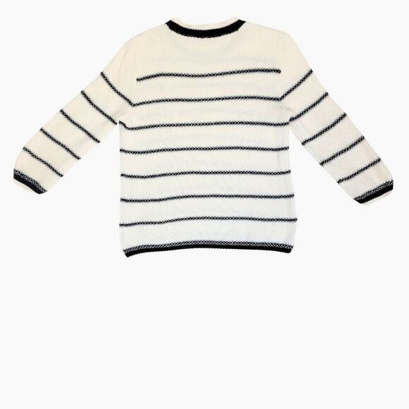 MADELEINE THOMPSON Navy/White/Metallic Stripe Button Sweater Womens M Luxury - Picture 2 of 7